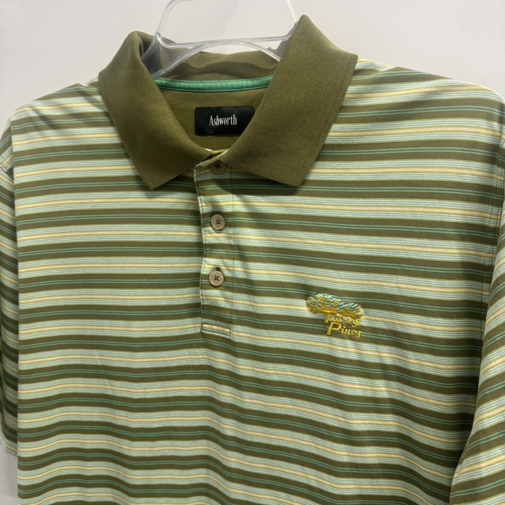 Ashworth Mens Torrey Pines Golf Polo Shirt Green Striped Short Sleeve Size M